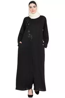 Black Embroidered Nida Abaya