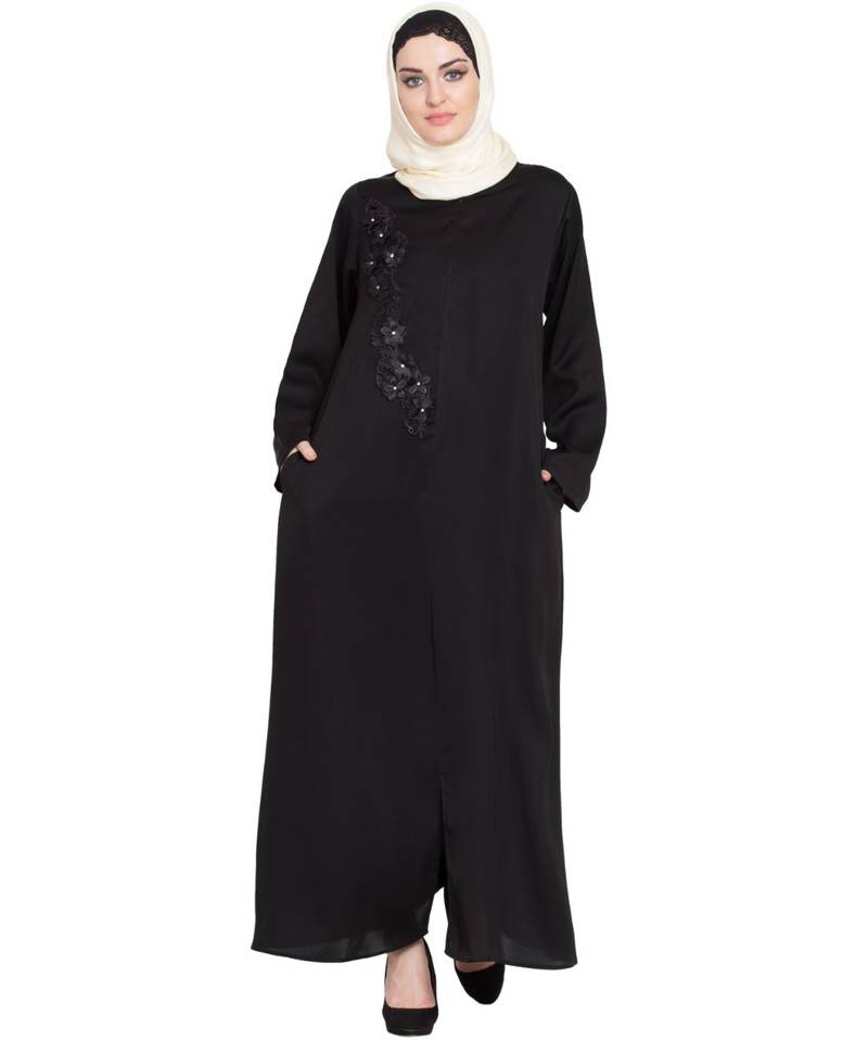 Black Embroidered Nida Abaya