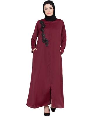 Maroon Embroidered Nida Abaya 1