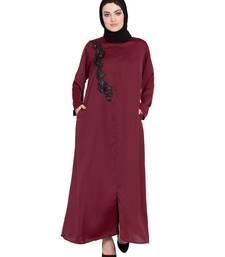Maroon Embroidered Nida Abaya