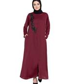 Maroon Embroidered Nida Abaya