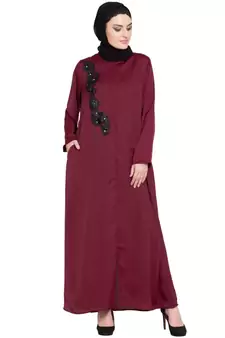 Maroon Embroidered Nida Abaya