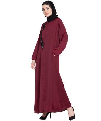 Maroon Embroidered Nida Abaya 3