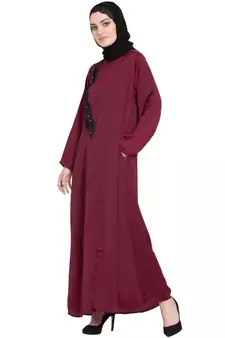 Maroon Embroidered Nida Abaya