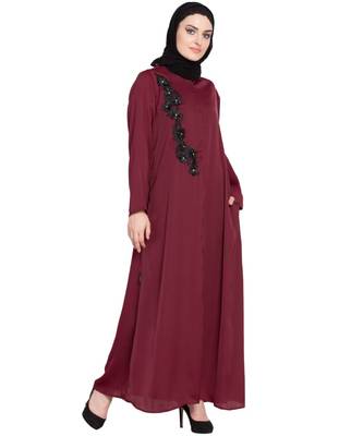 Maroon Embroidered Nida Abaya 4