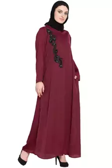Maroon Embroidered Nida Abaya
