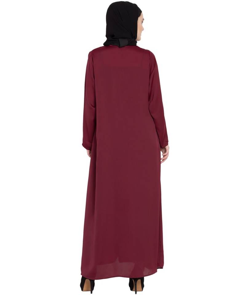 Maroon Embroidered Nida Abaya