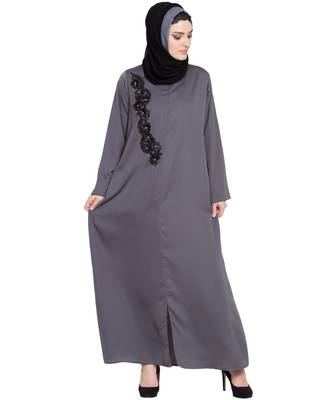 Grey Embroidered Nida Abaya 1