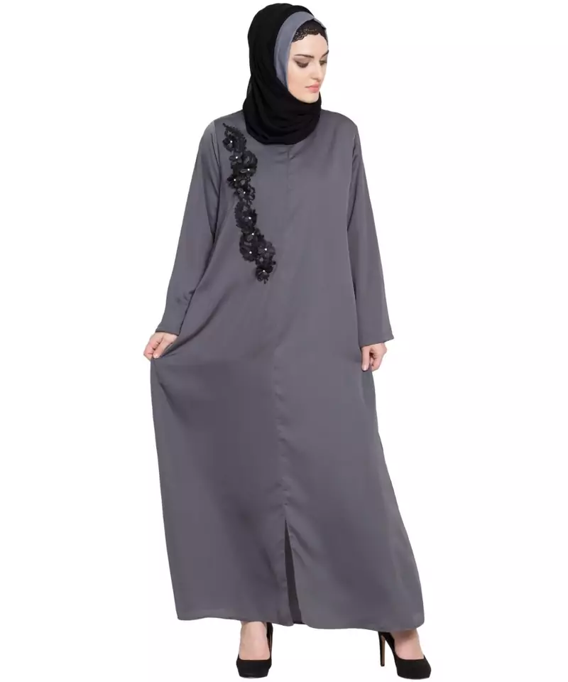 Grey Embroidered Nida Abaya