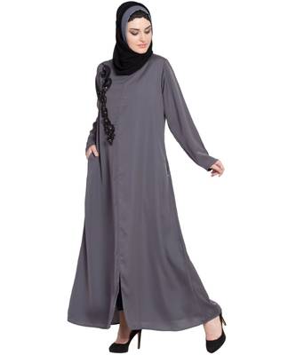 Grey Embroidered Nida Abaya 2
