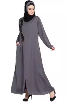 Grey Embroidered Nida Abaya