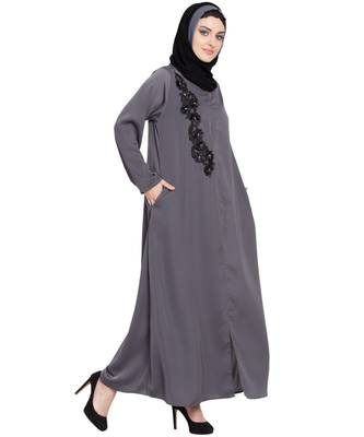 Grey Embroidered Nida Abaya 3