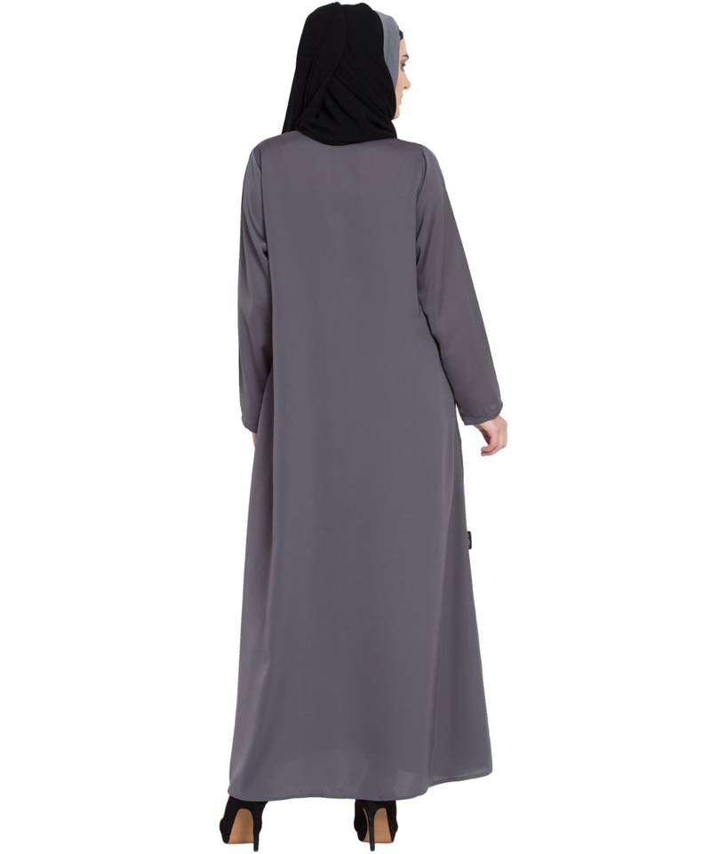 Grey Embroidered Nida Abaya