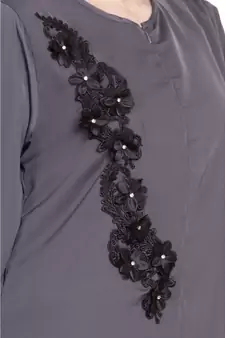 Grey Embroidered Nida Abaya