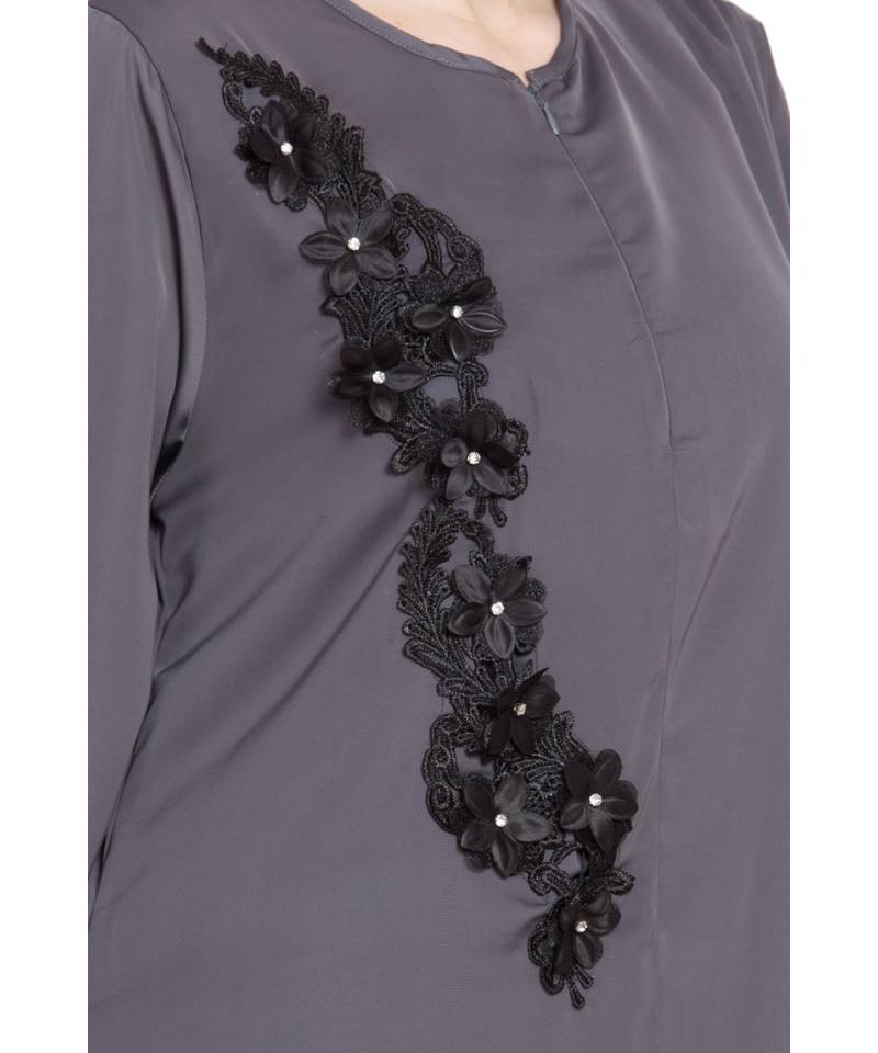 Grey Embroidered Nida Abaya