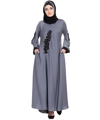 Grey Embroidered Nida Abaya 1
