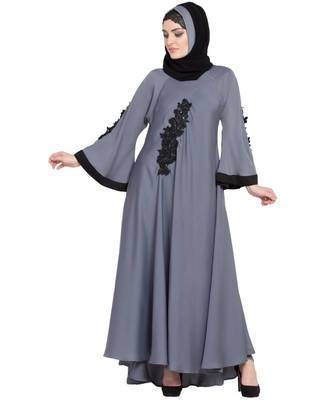 Grey Embroidered Nida Abaya 2