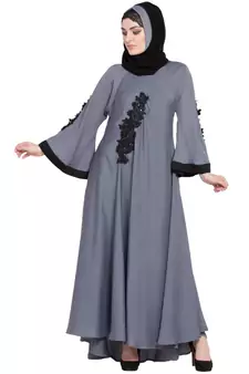 Grey Embroidered Nida Abaya