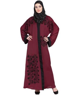 Maroon Embroidered Nida Abaya 1