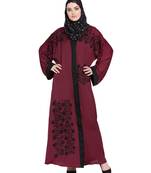Maroon Embroidered Nida Abaya