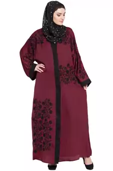 Maroon Embroidered Nida Abaya