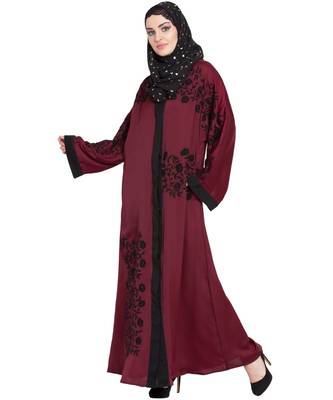 Maroon Embroidered Nida Abaya 3