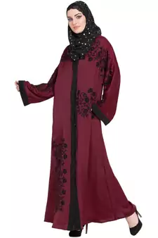 Maroon Embroidered Nida Abaya