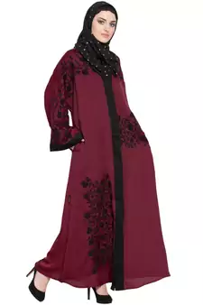 Maroon Embroidered Nida Abaya