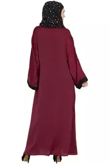 Maroon Embroidered Nida Abaya
