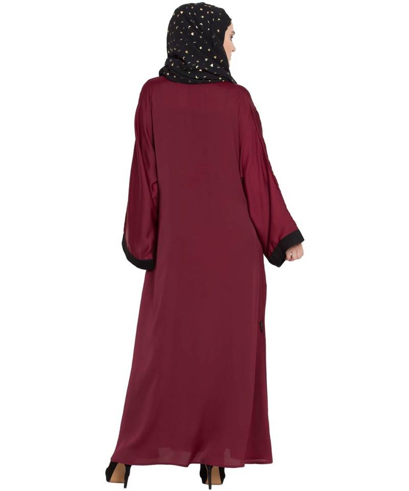 Maroon Embroidered Nida Abaya