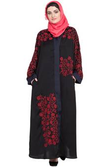 Black Embroidered Nida Abaya