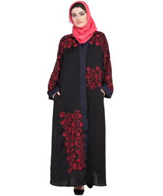 Black Embroidered Nida Abaya 1
