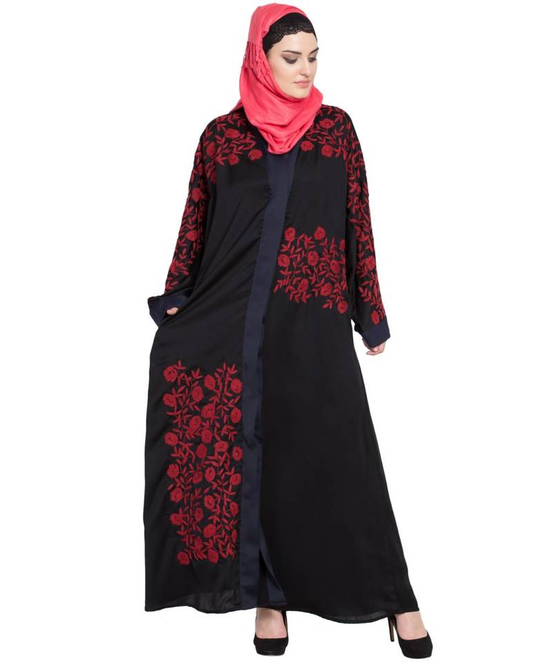 Black Embroidered Nida Abaya