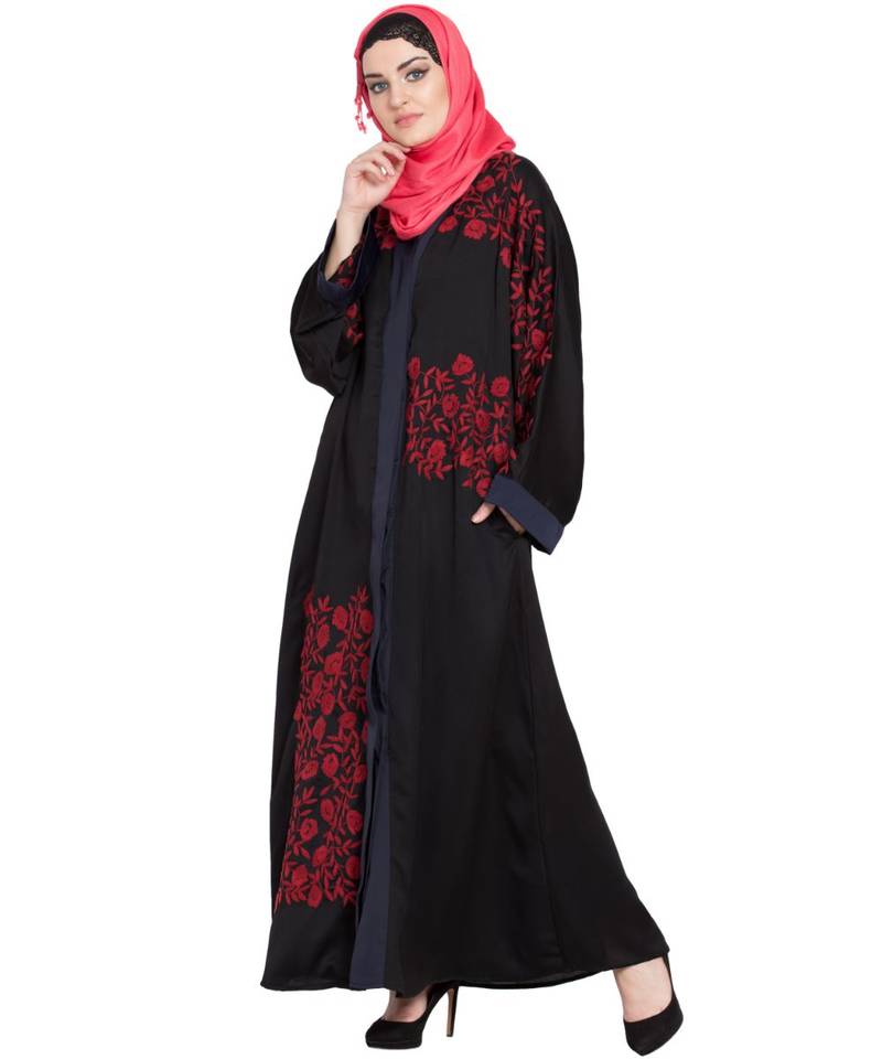 Black Embroidered Nida Abaya