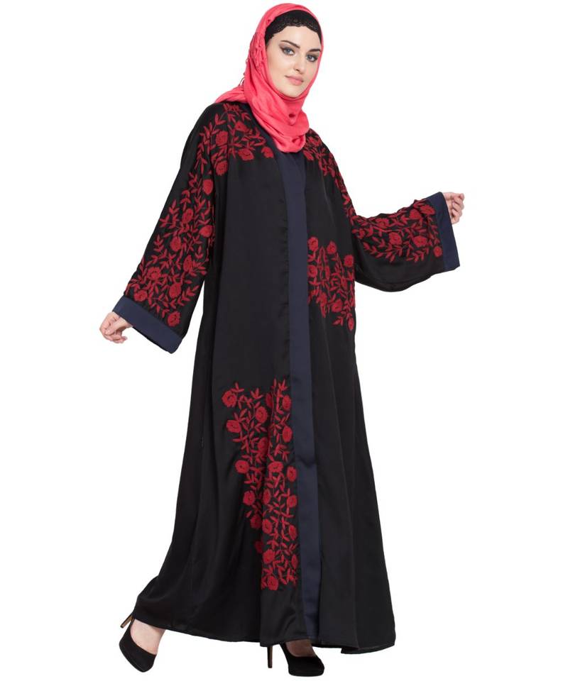 Black Embroidered Nida Abaya