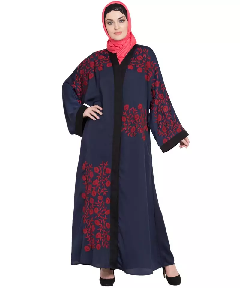 Blue Embroidered Nida Abaya