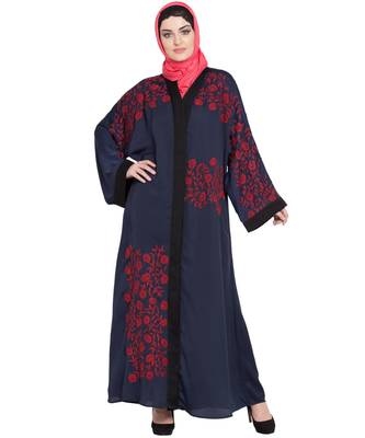 Blue Embroidered Nida Abaya 1