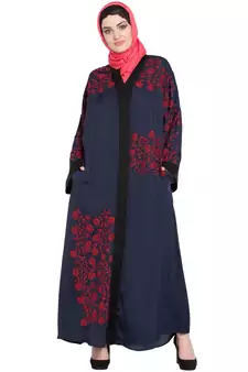 Blue Embroidered Nida Abaya