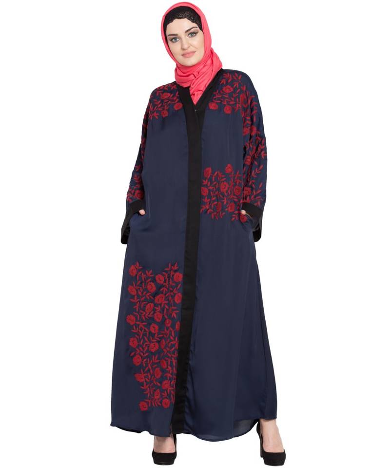 Blue Embroidered Nida Abaya
