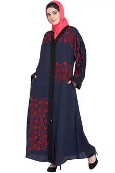 Blue Embroidered Nida Abaya