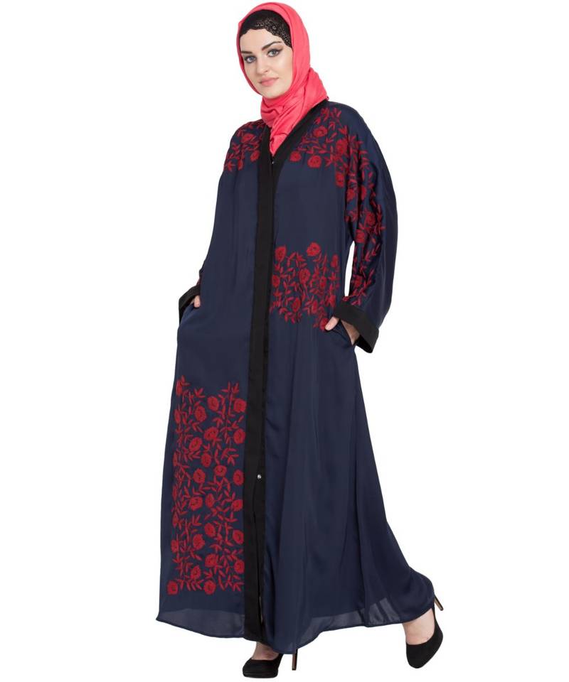 Blue Embroidered Nida Abaya