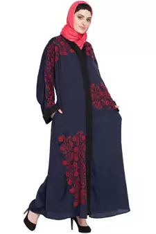 Blue Embroidered Nida Abaya