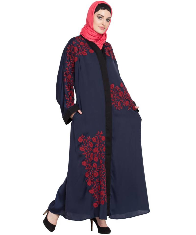 Blue Embroidered Nida Abaya