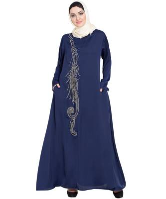 Blue Embroidered Nida Abaya 1