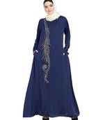 Blue Embroidered Nida Abaya