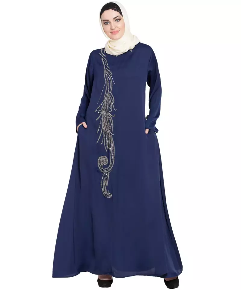 Blue Embroidered Nida Abaya
