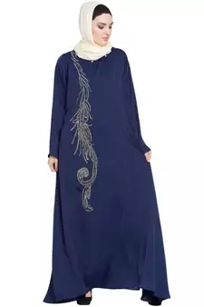 Blue Embroidered Nida Abaya