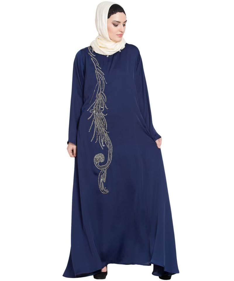 Blue Embroidered Nida Abaya
