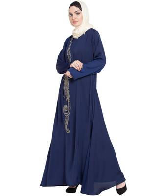 Blue Embroidered Nida Abaya 3