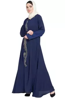 Blue Embroidered Nida Abaya